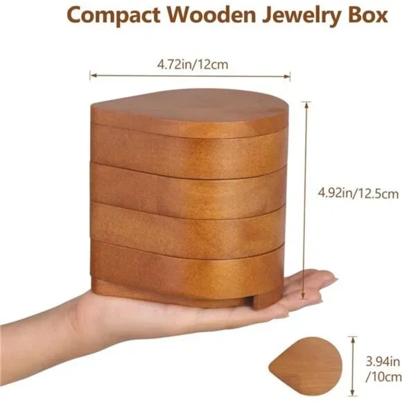 JSVER Portable Jewelry Organizer Wooden Jewelry Box, 4-Layer Rotatable Jewelry - Picture 2 of 8